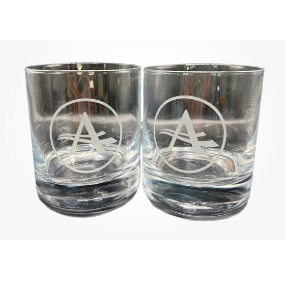 Set of 2 Luigi Bormioli Italy Double Old Fashioned Engraved “A” Glasses - Picture 5 of 8